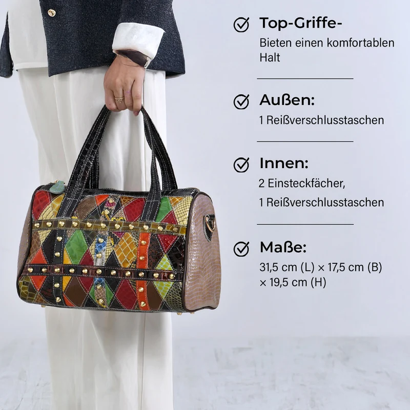 Chaos by Elsie, Crossbody-Tasche aus echtem Leder, Multicolor mit Krokoprägung, RFID-Schutz und Mini-Taschenlampe, ca. 31,5x17,5x19,5 cm