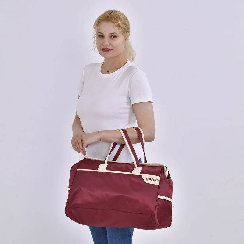 Elegante Nylon-Reisetasche mit Großem Stauraum, Größe: 48 x 22 x 29 cm, Burgunderrot