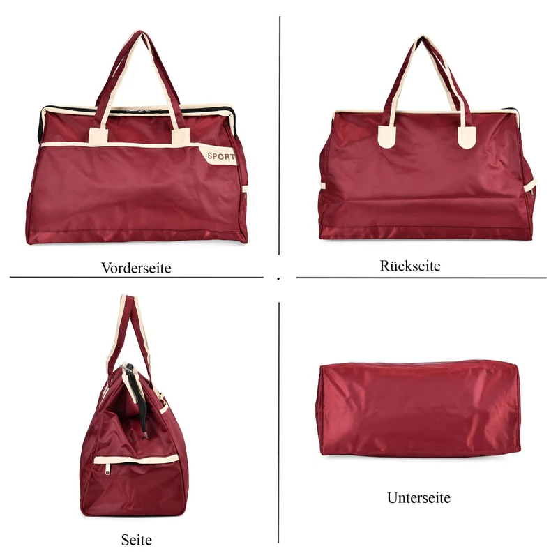 Elegante Nylon-Reisetasche mit Großem Stauraum, Größe: 48 x 22 x 29 cm, Burgunderrot