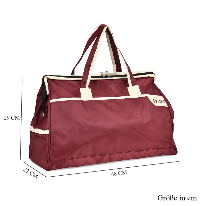 Elegante Nylon-Reisetasche mit Großem Stauraum, Größe: 48 x 22 x 29 cm, Burgunderrot