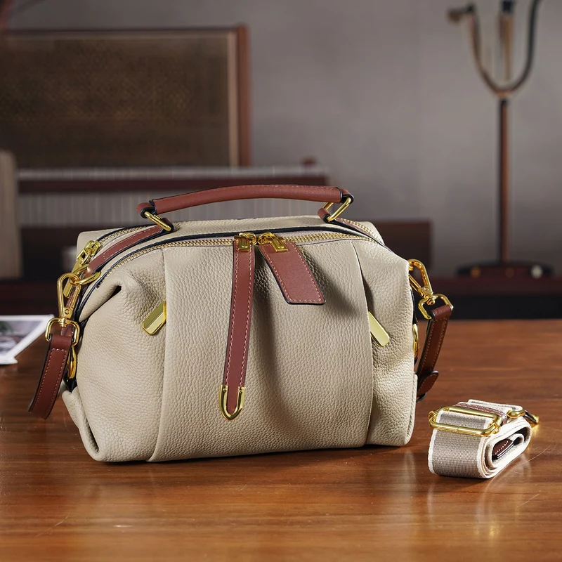 Elegante Leder Crossbody Tasche im Minimal Design 23 x 12 x 16 cm Khaki