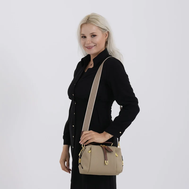 Elegante Leder Crossbody Tasche im Minimal Design 23 x 12 x 16 cm Khaki