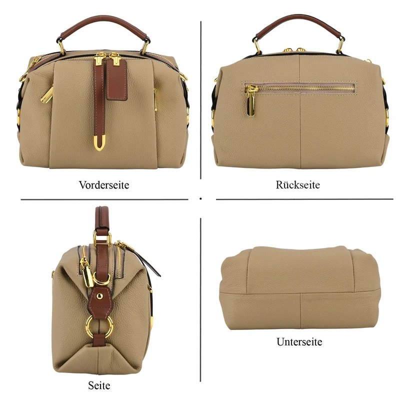 Elegante Leder Crossbody Tasche im Minimal Design 23 x 12 x 16 cm Khaki