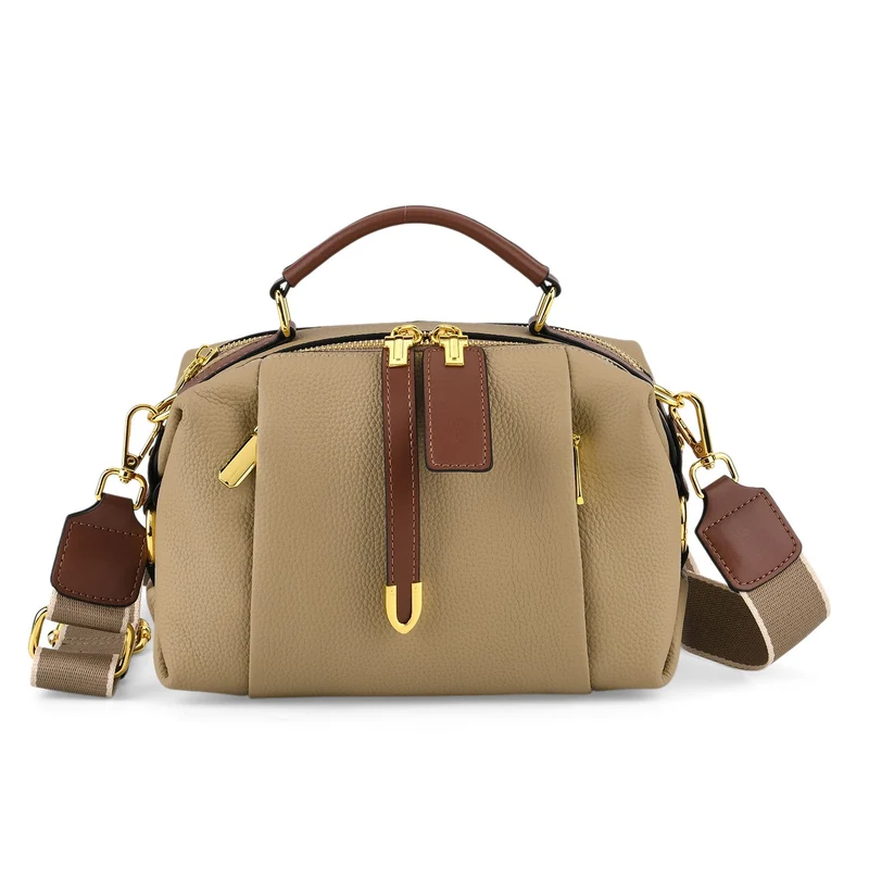 Elegante Leder Crossbody Tasche im Minimal Design 23 x 12 x 16 cm Khaki