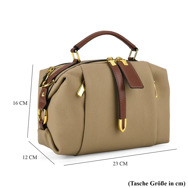 Elegante Leder Crossbody Tasche im Minimal Design 23 x 12 x 16 cm Khaki