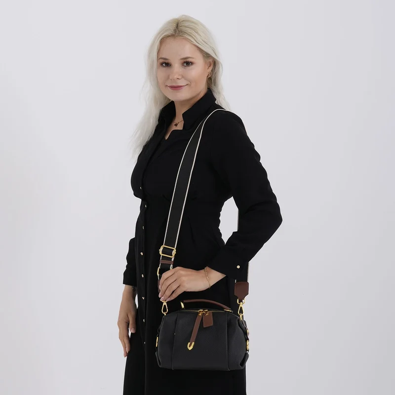 Elegante Leder Crossbody Tasche im Minimal Design 23 x 12 x 16 cm Khaki