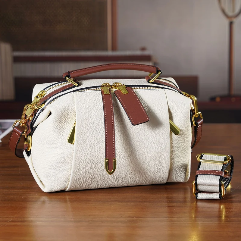 Elegante Leder Crossbody Tasche im Minimal Design 23 x 12 x 16 cm Khaki