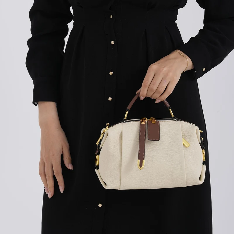 Elegante Leder Crossbody Tasche im Minimal Design 23 x 12 x 16 cm Khaki