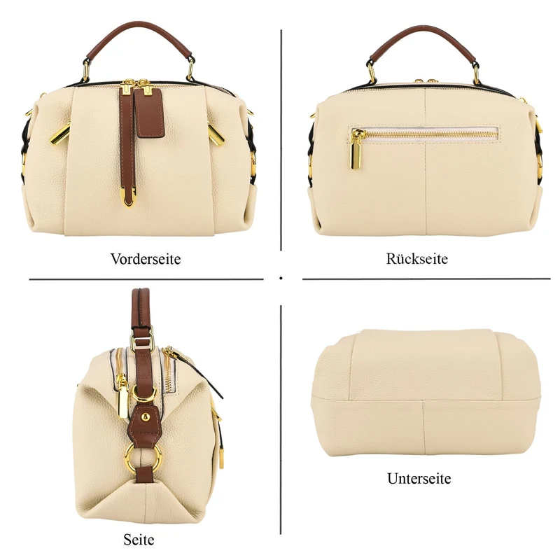 Elegante Leder Crossbody Tasche im Minimal Design 23 x 12 x 16 cm Khaki