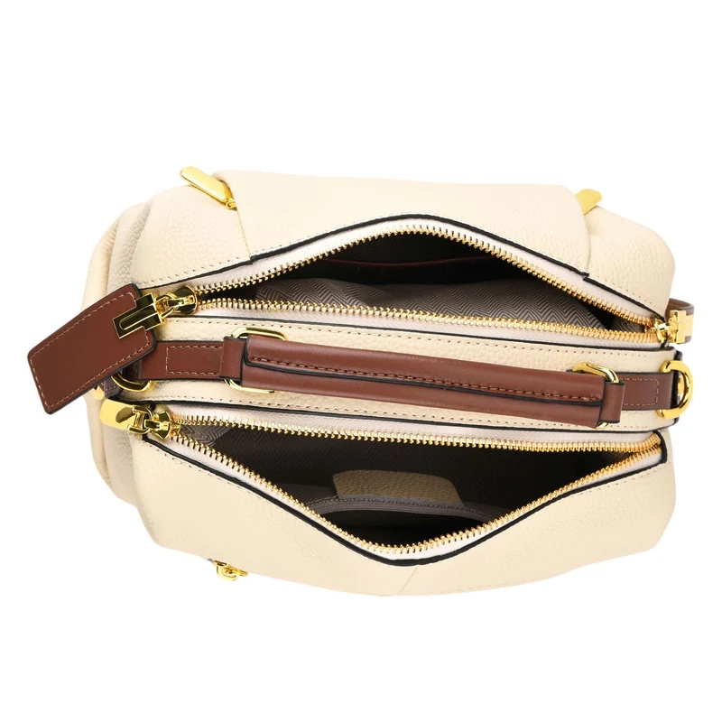 Elegante Leder Crossbody Tasche im Minimal Design 23 x 12 x 16 cm Khaki