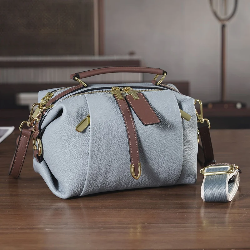 Elegante Leder Crossbody Tasche im Minimal Design 23 x 12 x 16 cm Khaki