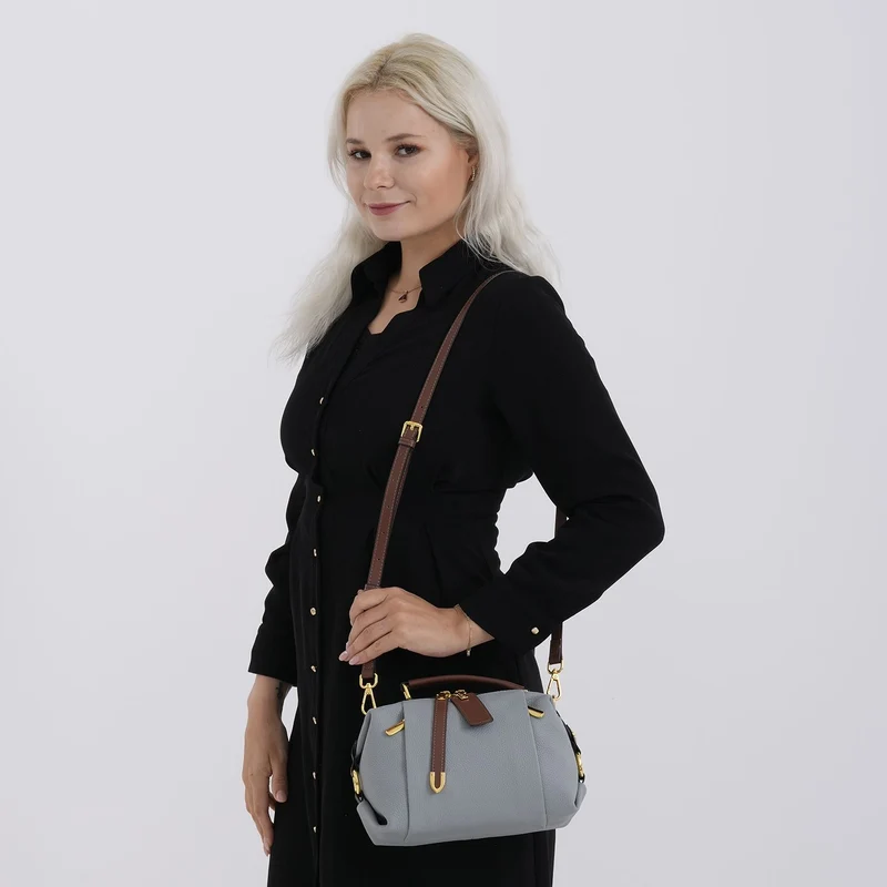 Elegante Leder Crossbody Tasche im Minimal Design 23 x 12 x 16 cm Khaki