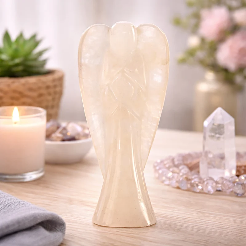LIVMORE Handgeschnitzte Schutzengel Figur Gelber Aventurin ca. 7,62 cm