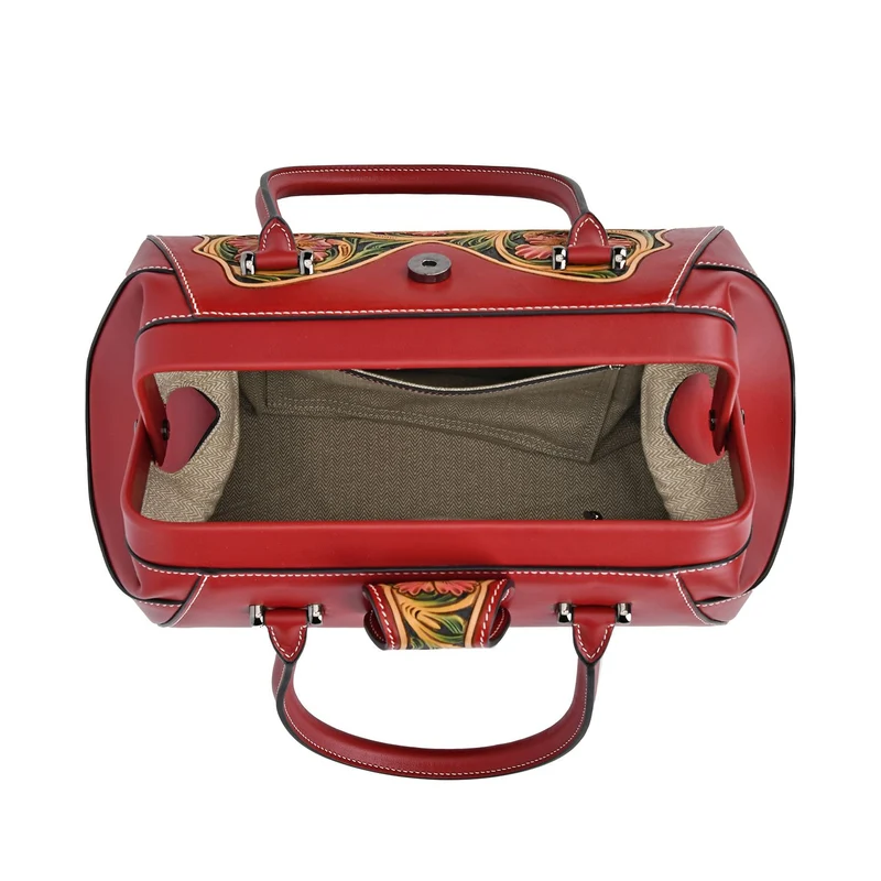 GRAND PELLE Elite Kollektion - Exklusive Handgravierte Lederhandtasche mit Floralem Meisterwerk, Größe 36 x 23 x 18 cm, grün