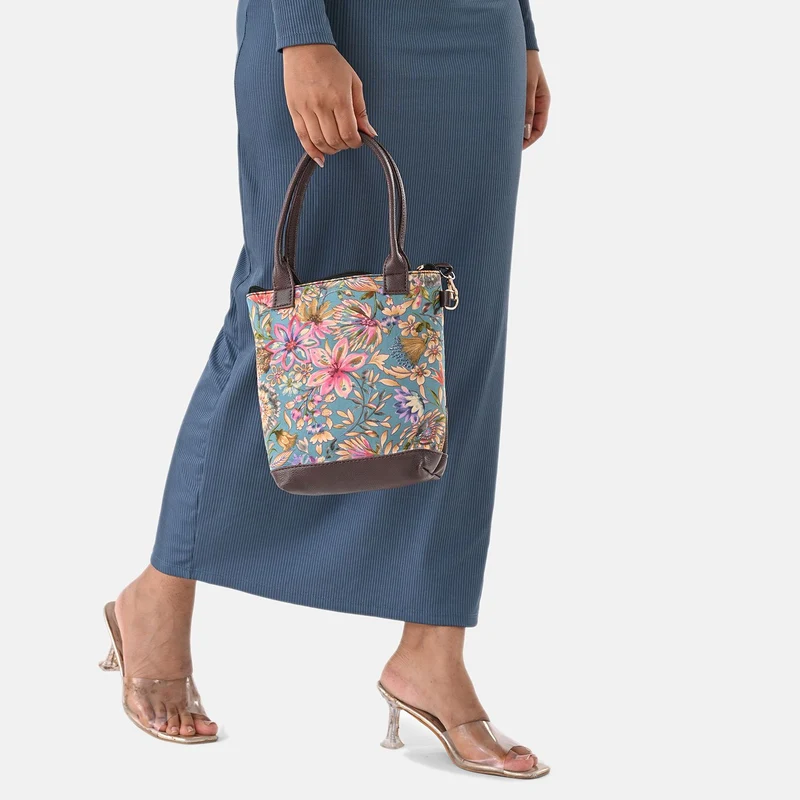 Crossbody Baumwolle, Blockprint, 25.4 x 23 cm, Blau