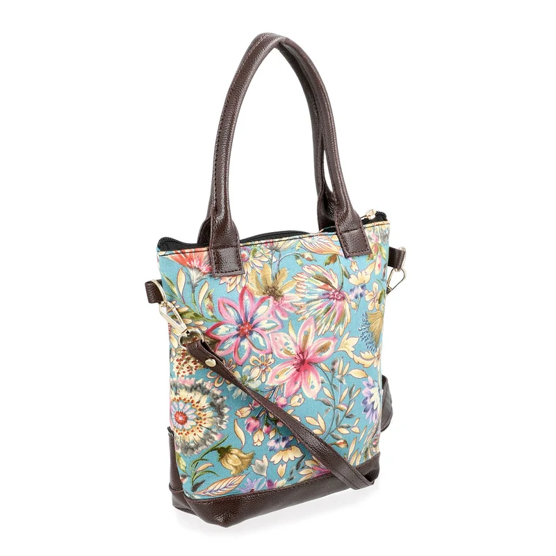 Crossbody Baumwolle, Blockprint, 25.4 x 23 cm, Blau