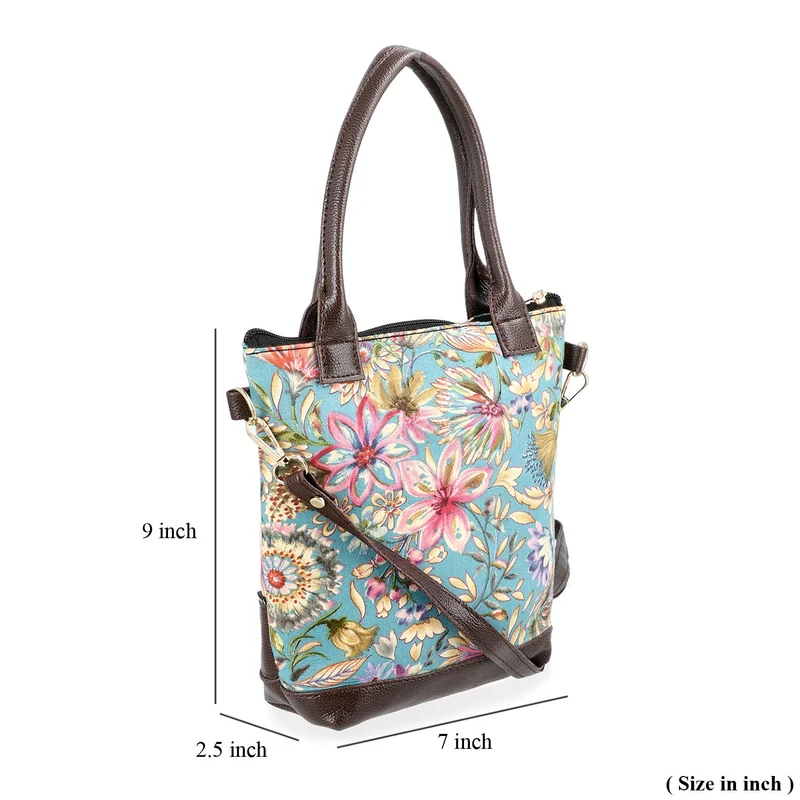 Crossbody Baumwolle, Blockprint, 25.4 x 23 cm, Blau