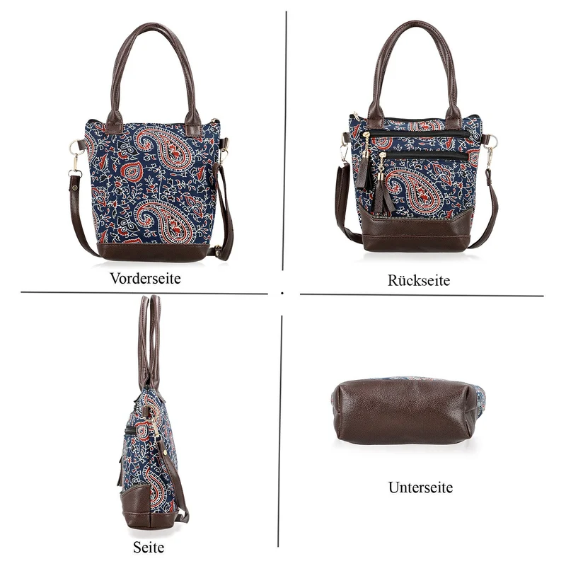 Crossbody Baumwolle, Blockprint, 25.4 x 23 cm, Blau