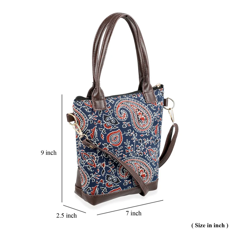 Crossbody Baumwolle, Blockprint, 25.4 x 23 cm, Blau