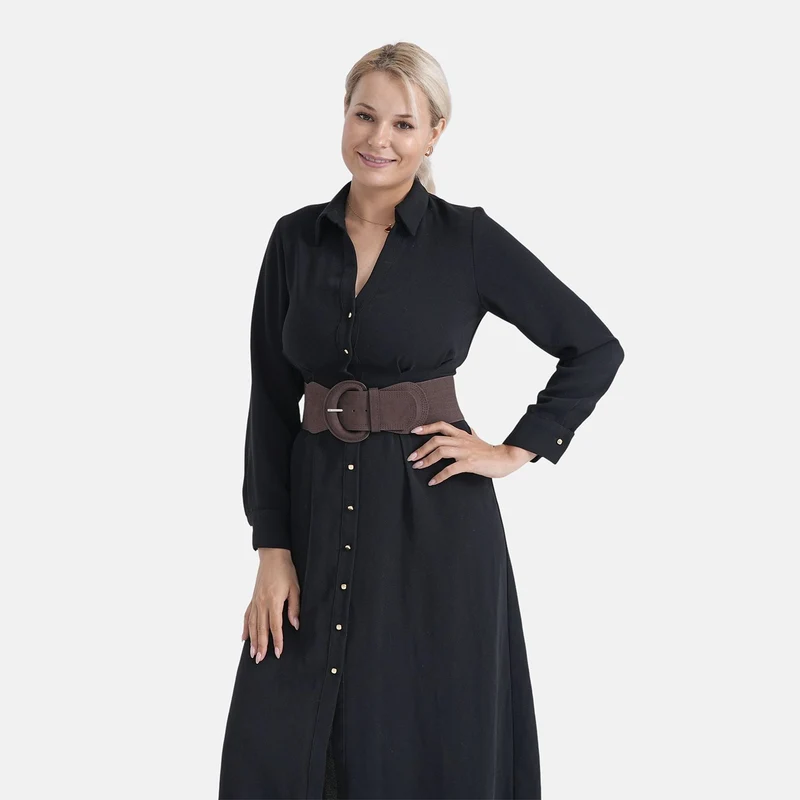 Elastischer Taillengürtel mit runder Schnalle, One Size, Braun