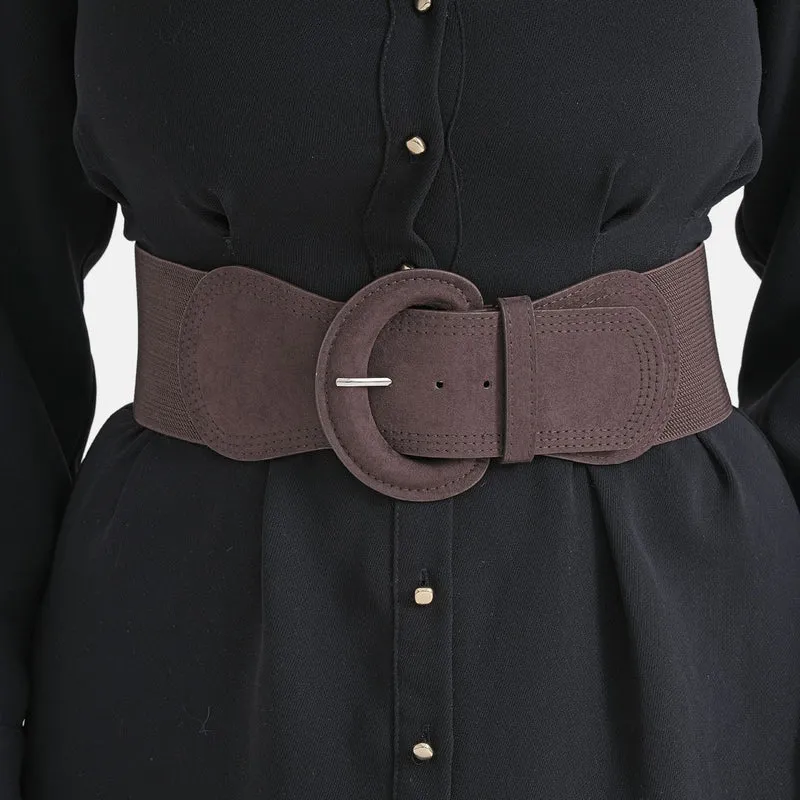 Elastischer Taillengürtel mit runder Schnalle, One Size, Braun