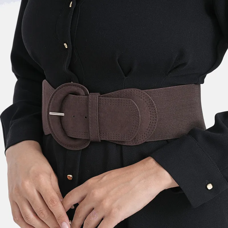 Elastischer Taillengürtel mit runder Schnalle, One Size, Braun