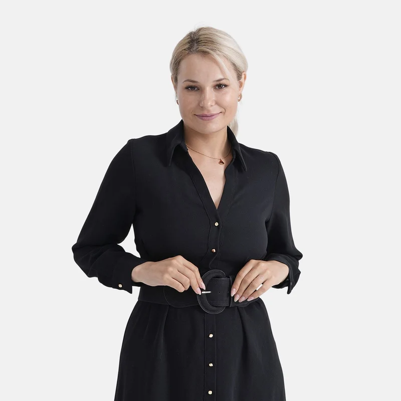 Elastischer Taillengürtel mit runder Schnalle, One Size, Braun