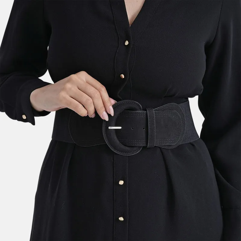 Elastischer Taillengürtel mit runder Schnalle, One Size, Braun