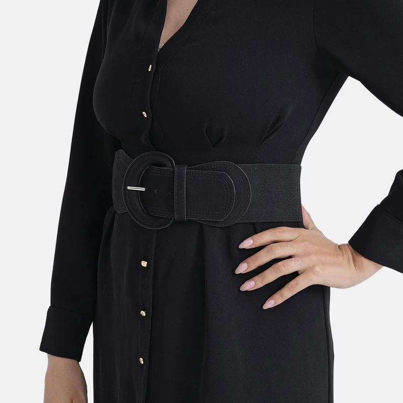 Elastischer Taillengürtel mit runder Schnalle, One Size, Braun