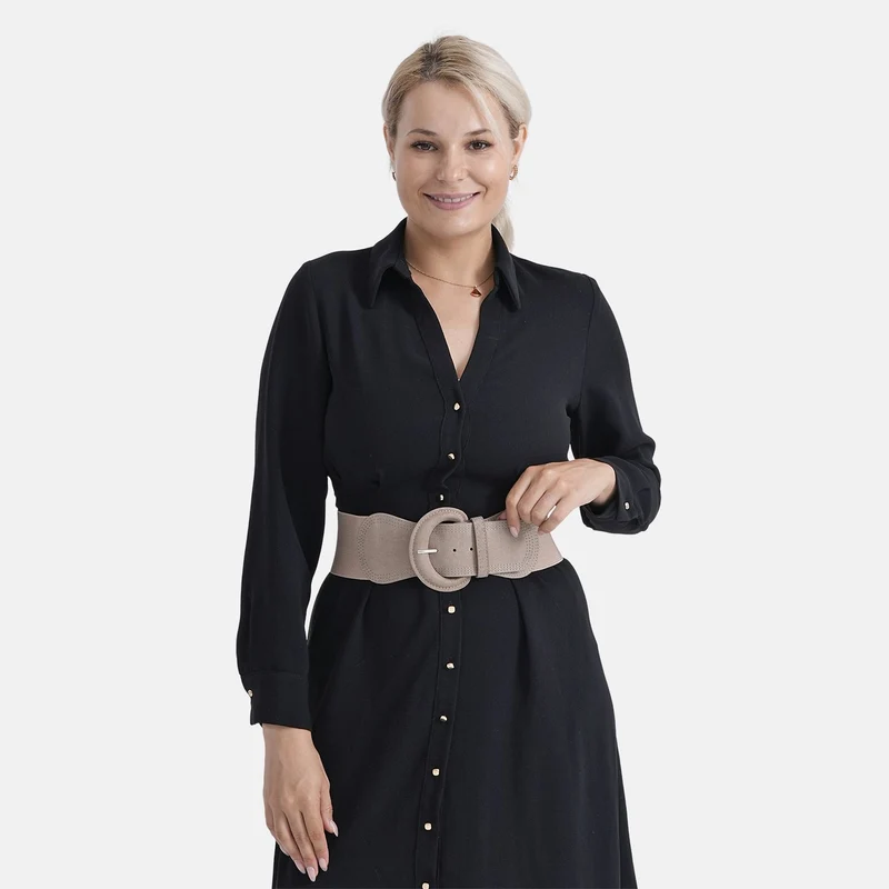 Elastischer Taillengürtel mit runder Schnalle, One Size, Braun