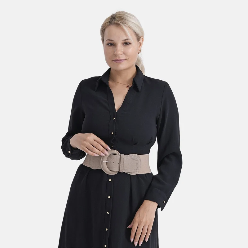 Elastischer Taillengürtel mit runder Schnalle, One Size, Braun