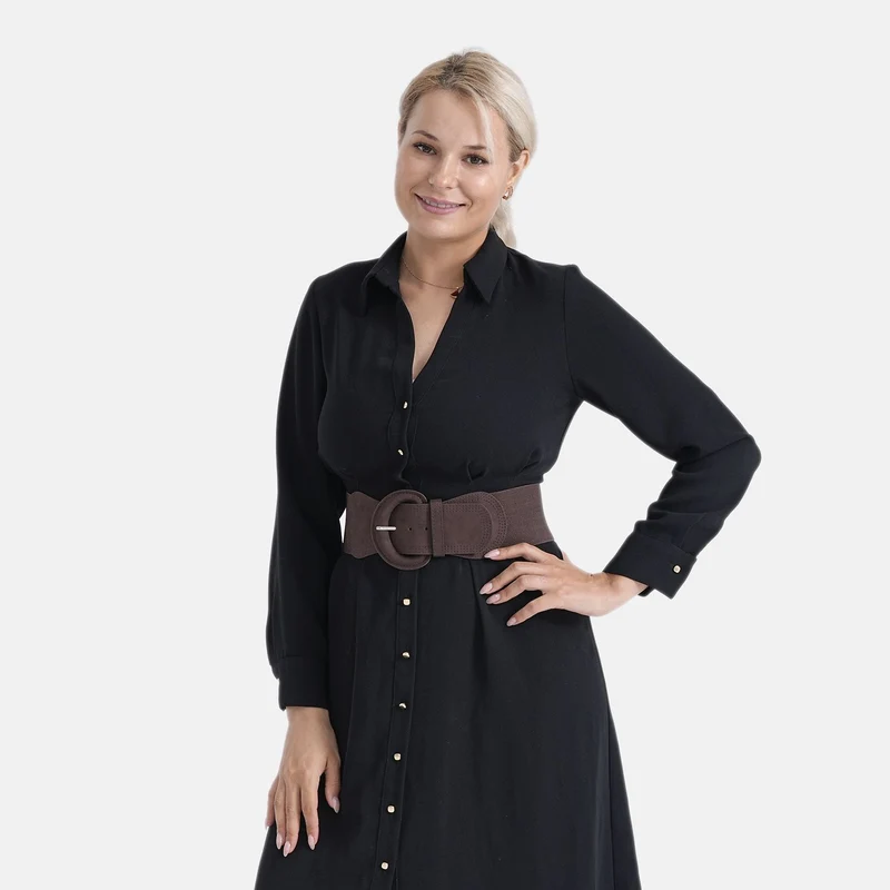 Elastischer Taillengürtel mit runder Schnalle, One Size, Braun