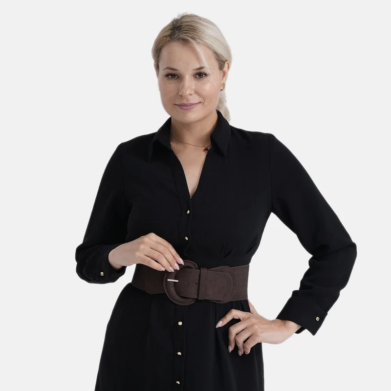 Elastischer Taillengürtel mit runder Schnalle, One Size, Braun