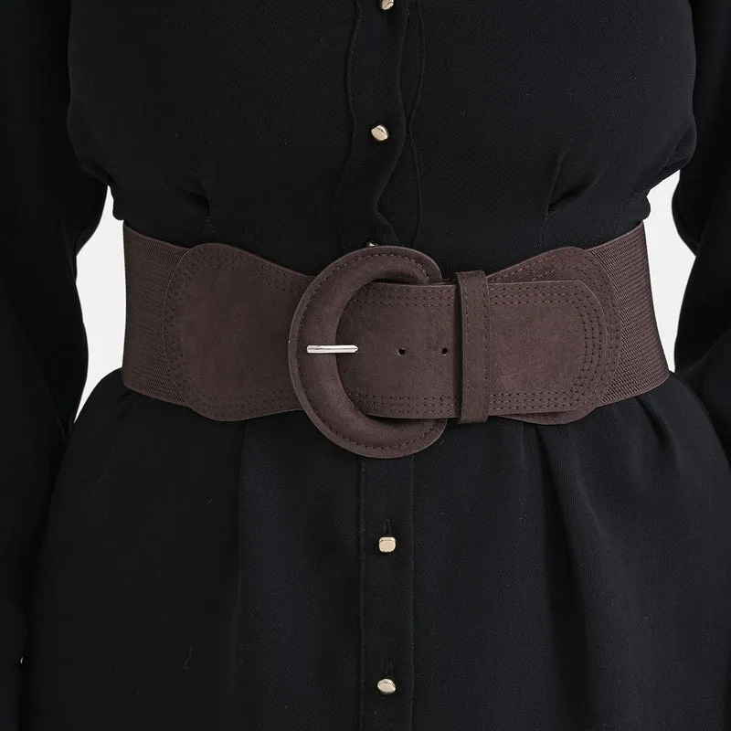 Elastischer Taillengürtel mit runder Schnalle, One Size, Braun