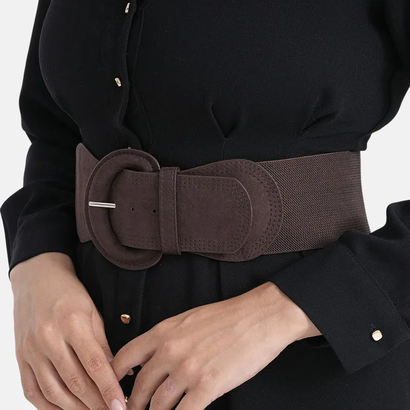 Elastischer Taillengürtel mit runder Schnalle, One Size, Braun