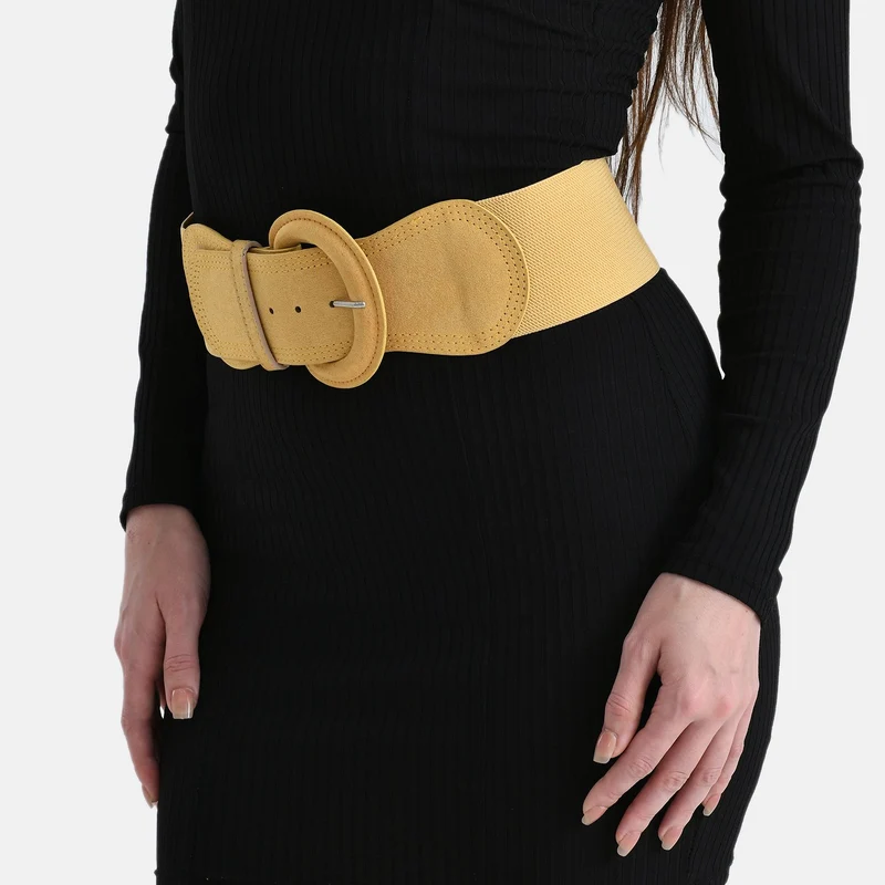 Elastischer Taillengürtel mit runder Schnalle, One Size, Braun
