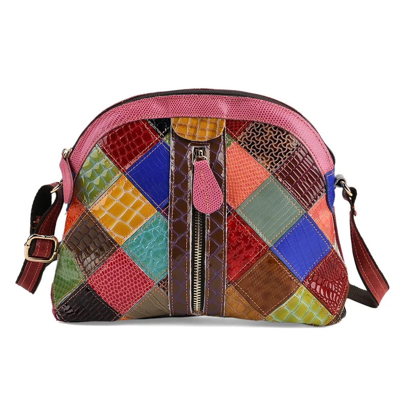 CHAOS BY ELSIE Leder Crossbody Tasche mit RFID Schutz und Reißverschlussfächern 19 x 11 x 20 cm Multicolor Rautenmuster