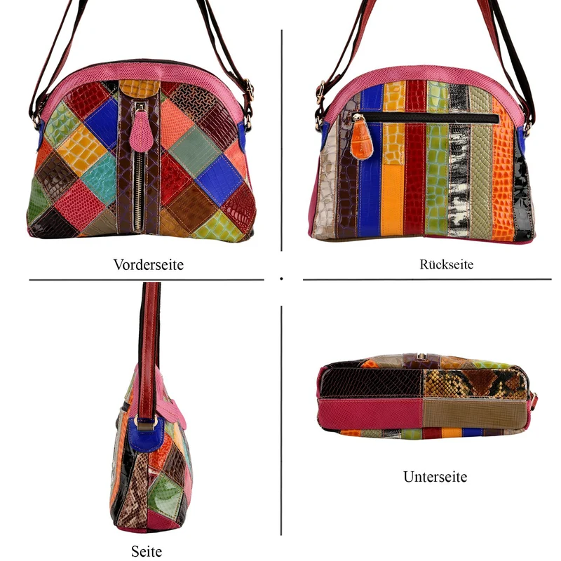 CHAOS BY ELSIE Leder Crossbody Tasche mit RFID Schutz und Reißverschlussfächern 19 x 11 x 20 cm Multicolor Rautenmuster