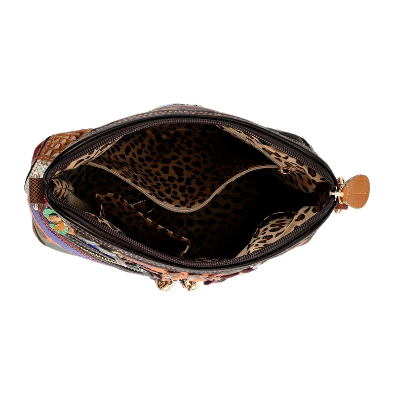 CHAOS BY ELSIE Leder Crossbody Tasche mit RFID Schutz und Reißverschlussfächern 19 x 11 x 20 cm Multicolor Rautenmuster