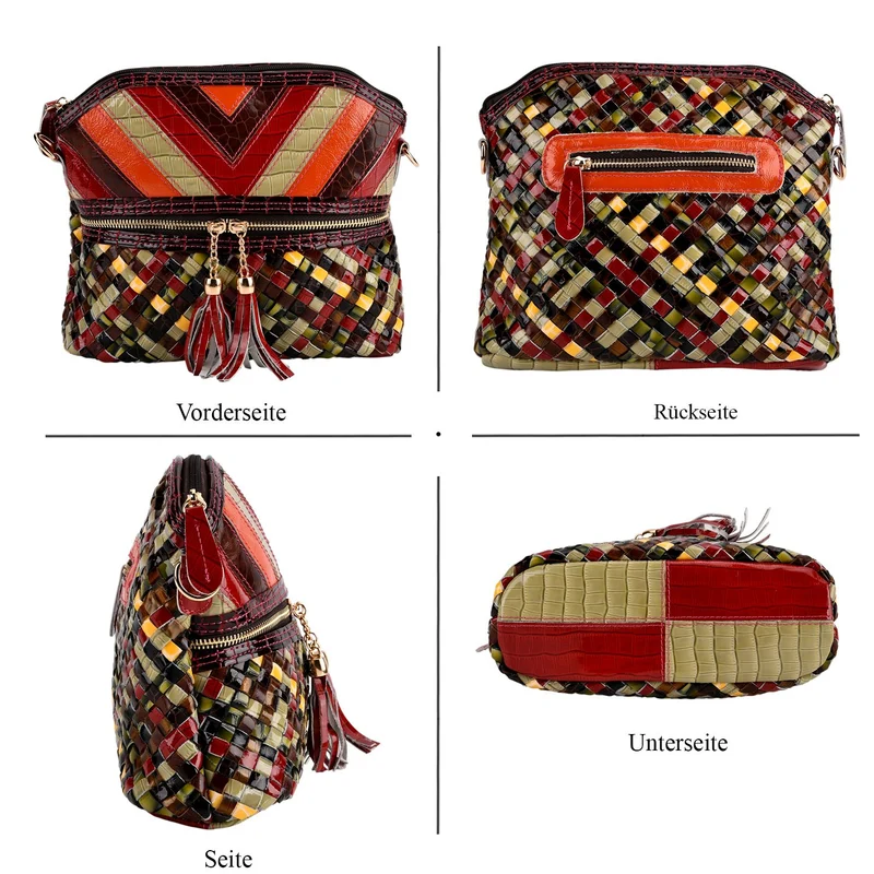 CHAOS BY ELSIE Leder Crossbody Tasche mit RFID Schutz und Reißverschlussfächern 19 x 11 x 20 cm Multicolor Rautenmuster