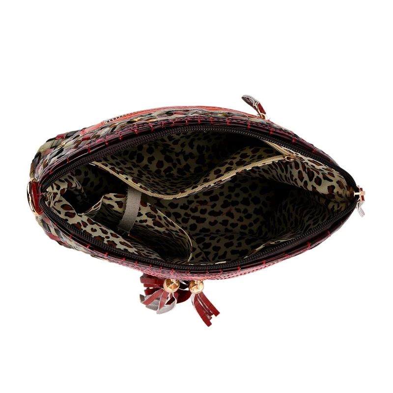 CHAOS BY ELSIE Leder Crossbody Tasche mit RFID Schutz und Reißverschlussfächern 19 x 11 x 20 cm Multicolor Rautenmuster