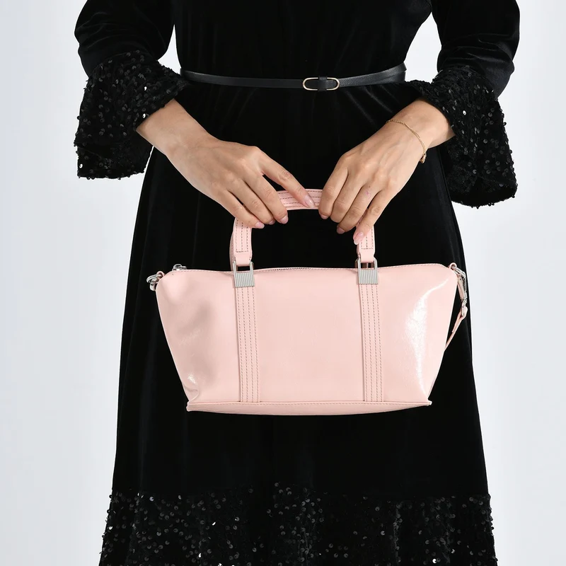 Eleganter Leder Crossbody Tasche im Clean Chic Look 27 x 17 x 10 cm Rosé