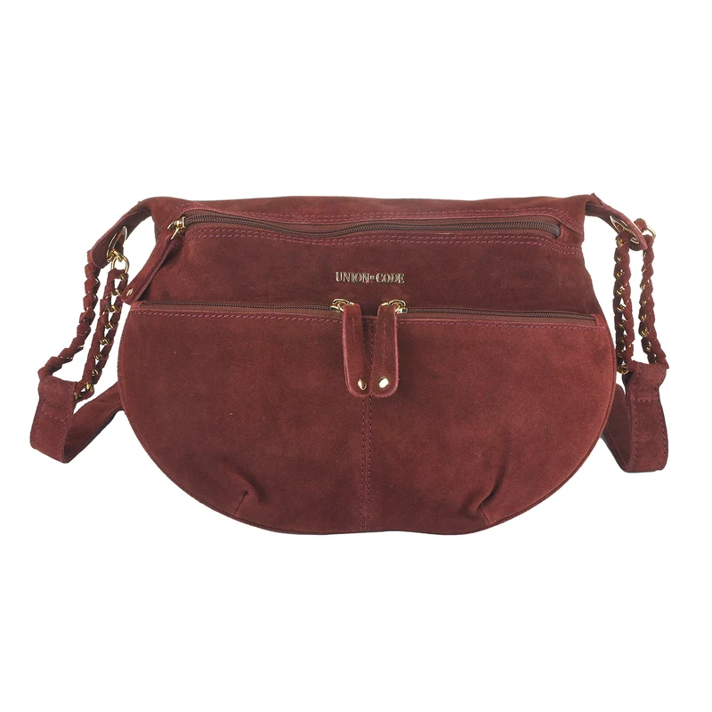 Crossbody Tasche aus 100% echtem Leder, Größe 33x3,8x25,4 cm, Weinrot