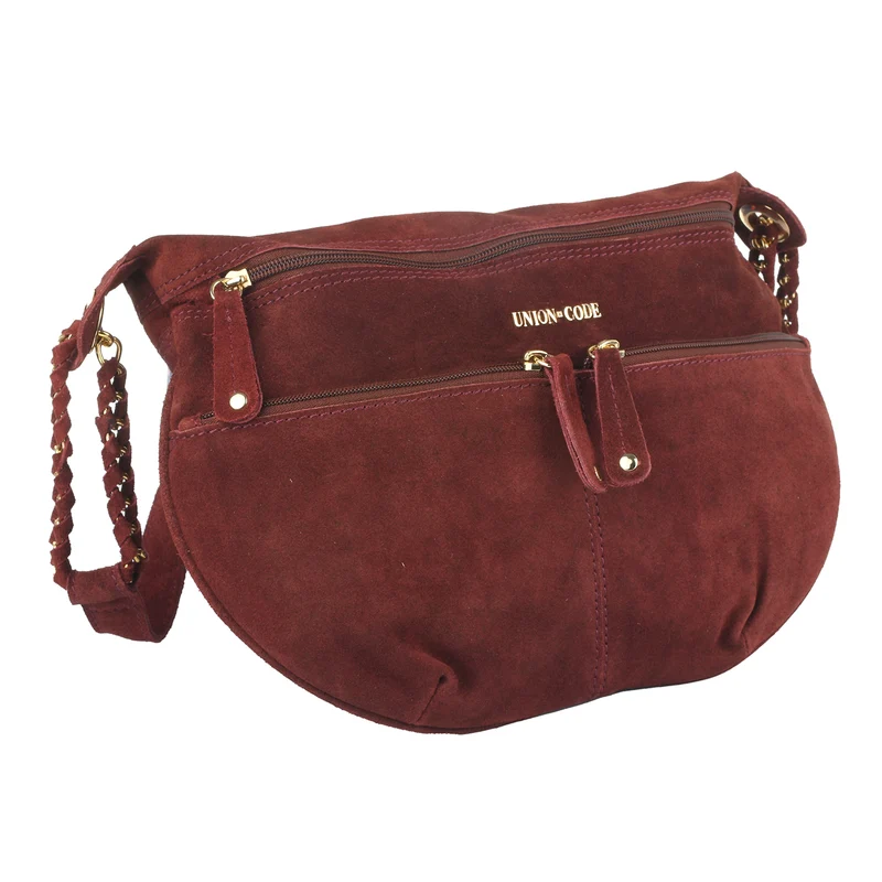Crossbody Tasche aus 100% echtem Leder, Größe 33x3,8x25,4 cm, Weinrot