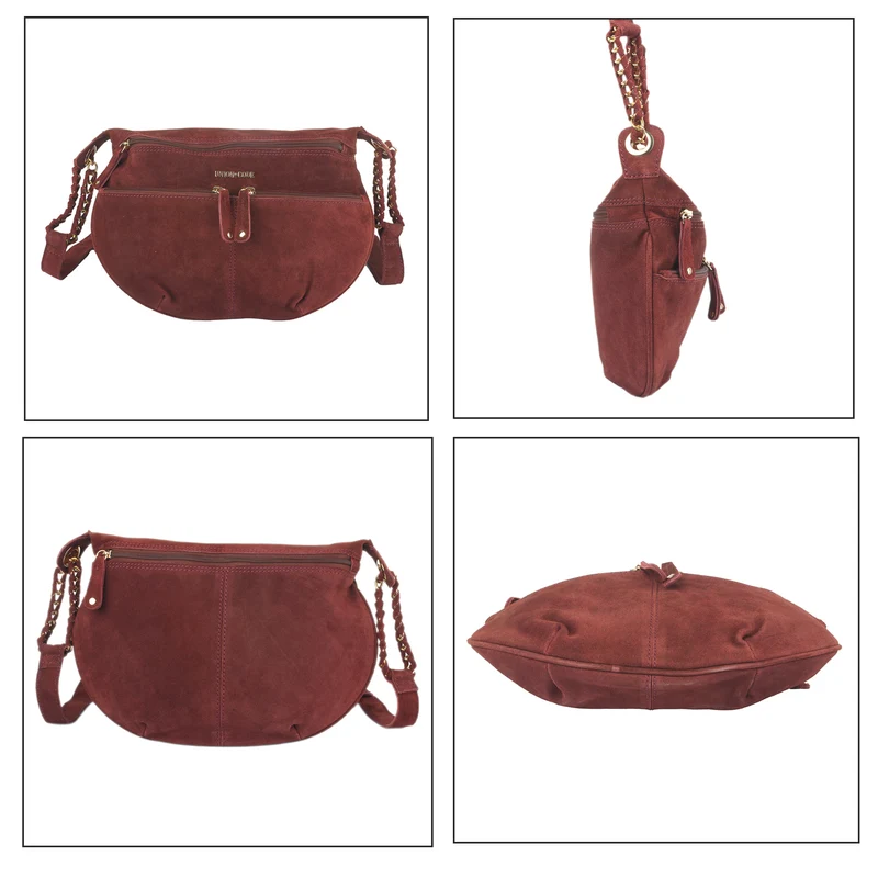 Crossbody Tasche aus 100% echtem Leder, Größe 33x3,8x25,4 cm, Weinrot