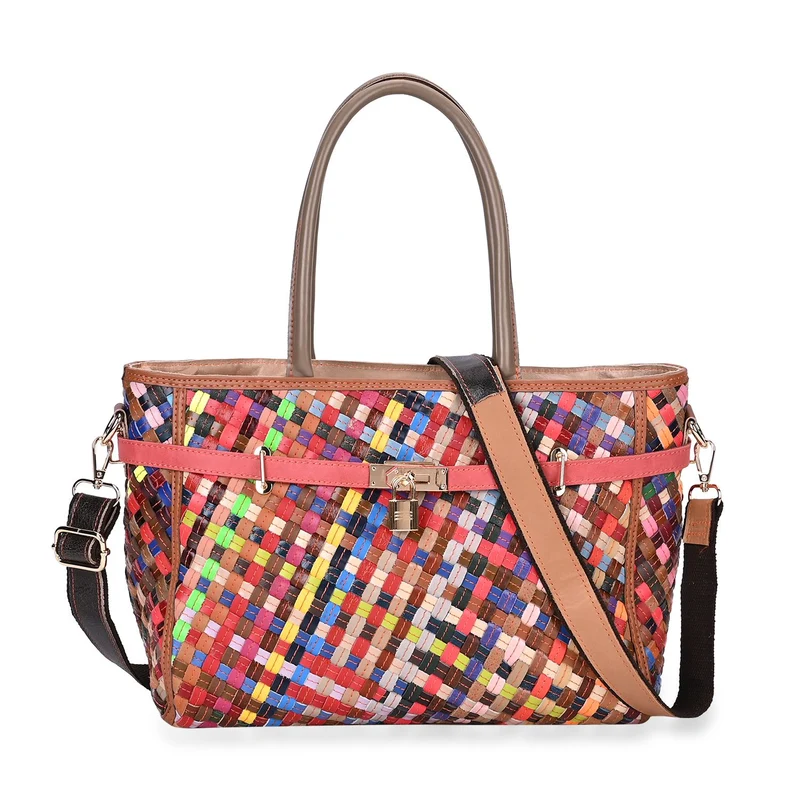 Chaos by Elsie - Echtleder Umhängetasche Tasche mit RFID und mattem Webdesign, 34x14x25cm