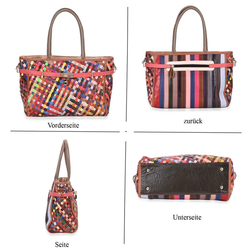 Chaos by Elsie - Echtleder Umhängetasche Tasche mit RFID und mattem Webdesign, 34x14x25cm