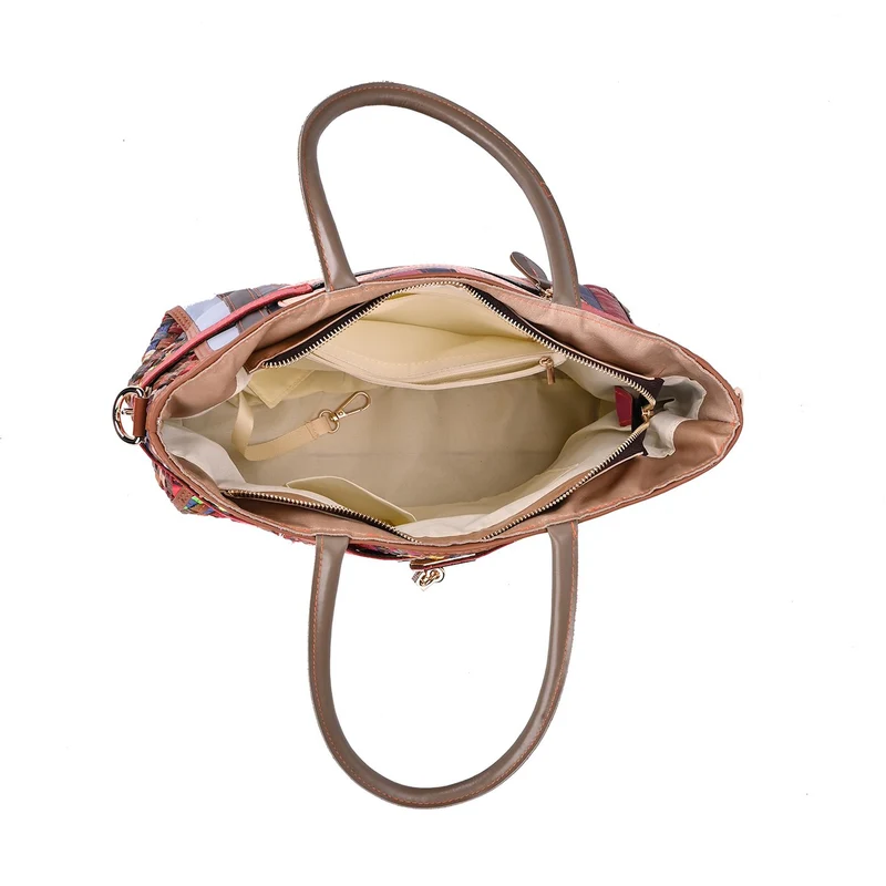 Chaos by Elsie - Echtleder Umhängetasche Tasche mit RFID und mattem Webdesign, 34x14x25cm