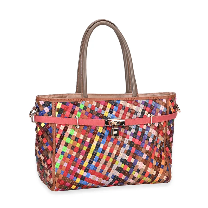 Chaos by Elsie - Echtleder Umhängetasche Tasche mit RFID und mattem Webdesign, 34x14x25cm