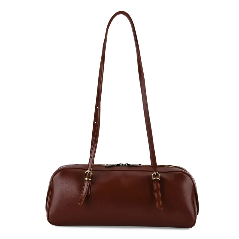 Leder Schultertasche mit Reißverschlussfach und Innenfächern 33 x 12 x 13 cm Bordeaux